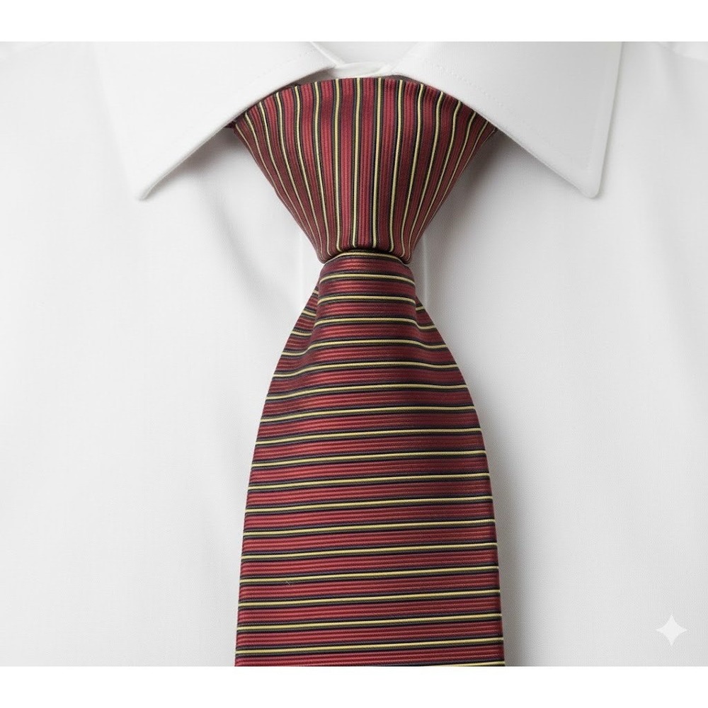 Brooks Brothers Makers Mens Silk Tie Burgundy Navy Yellow Horizontal Stripe USA